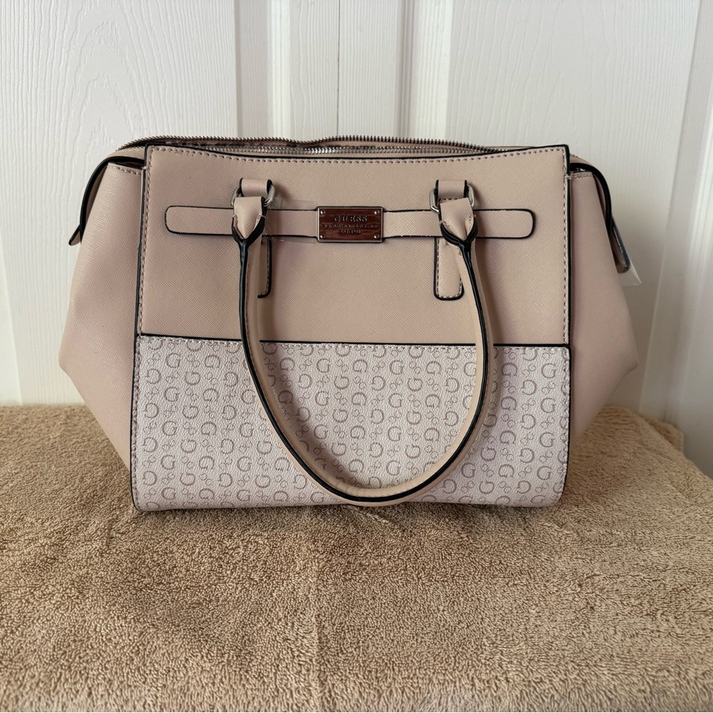 GUESS Blush Taupe Logo-Panel Satchel